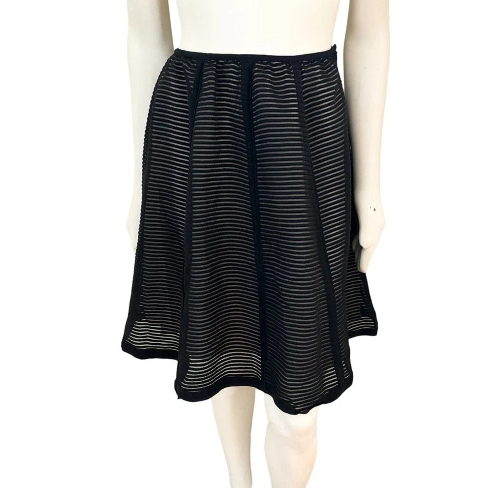 TIBI Textured Stripe Wool Circle Skirt in Black WOMEN'S 2 - Image 1 of 4