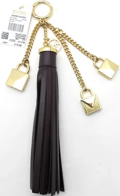 NUEVO CON ETIQUETAS MICHAEL KORS MERCER Cartera Borla Dijes Cuero Cerraduras Damson/Herrajes Dorados Foto 1 de 4