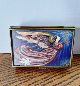 Glass Trinket Box With Angel Mirror Inside Vermont Artwork 4'' L - Picture 1 of 8