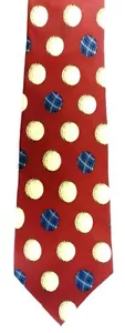 Nautica 100% Silk Neck Tie Plaid Golf Ball Maroon Burgundy Red Men's Gently Used - Picture 1 of 4
