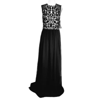 JS Collection Black Sequin Beaded Long Sleevless Gown Size 10 - Image 1 of 4