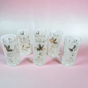 Libbey Frosted Gold Leaf Glasses Set of 6 Mid Century MCM Tumblers - Picture 1 of 9