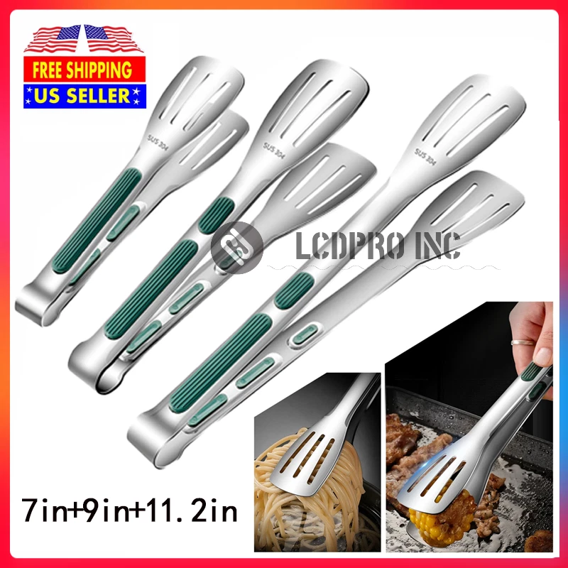 Pinza de acero inoxidable para alimentos de 7/9/11,2 pulgadas para barbacoa parrilla carne alimentos pinzas de silicona Foto 1 de 4