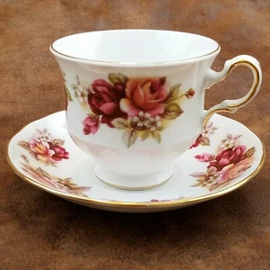 Queen Anne Teacup & Saucer Rose Pattern Bone China England Vintage 1960s - Picture 1 of 7