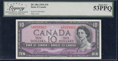 1954 Bank of Canada $10 Banknote - BC-40a - Legacy AU53PPQ - SN:L/D6018902  A19 - Image 1 of 2
