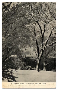Postal de invierno en Hanscom Park en Omaha Nebraska c1911 - Imagen 1 de 4