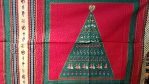 COTTON PILLOW PANEL - (2) CHRISTMAS TREE * BLUE BIRDS ON RED BY SPRING INDUST - Picture 1 of 2