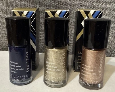 批量 3 件 全新 玫琳凯 指甲油 漆面 金色 大胆 蓝色 DEBUT ROSY ENCORE — 第 1/4 张图片