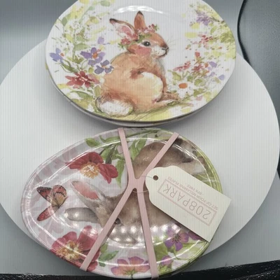 Juego de 8 platos de melamina florales de conejito de Pascua 208 PARK de 11" y 4 huevos de 9" Foto 1 de 4