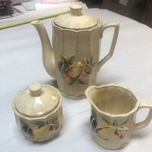 Vintage Royal Sealy Tea Set Fruit Pattern With Creamer ,Sugar, And Tea Pot - Picture 1 of 16