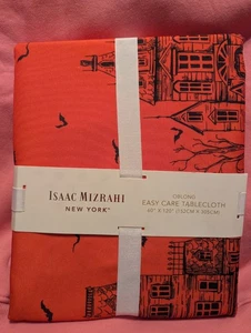 Isaac Mizrahi Halloween Haunted House Bats 60x120 Tablecloth Orange Black - Picture 1 of 2
