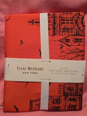 Isaac Mizrahi Halloween Haunted House Bats 60x120 Tablecloth Orange Black - Image 1 of 2