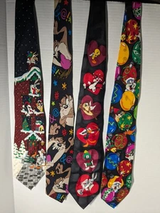 Lot Of 4 100% Silk Looney Tunes Neck Ties Vintage Taz Bugs Bunny Martian Daffy - Picture 1 of 15