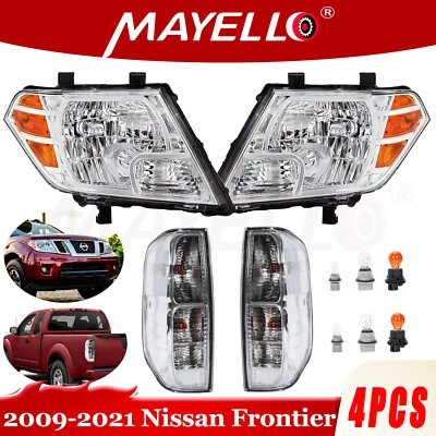 Fits 2009-2021 Nissan Frontier Chrome Headlights +Rear Brake Tail Lights [Clear] - Image 1 of 4