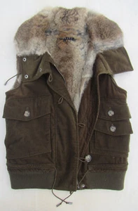 Theory Corduroy Real Heaton Rabbit Fur-lined Insulated Vest Jacket Y2K EUC Small - Picture 1 of 21