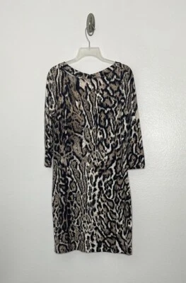 JUST CAVALLI Brown Animal Print 3/4 Sleeve Cutout Stretch Midi Dress Large Foto 1 de 4