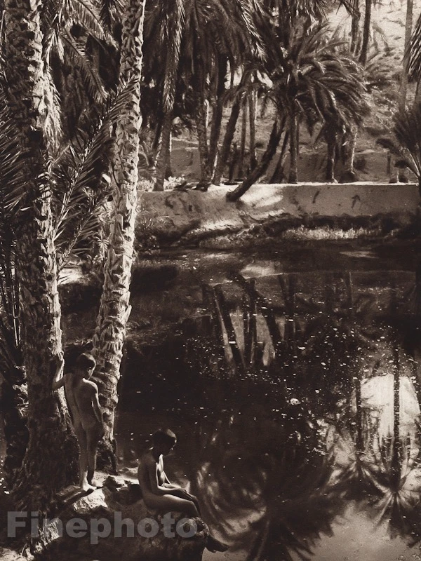 1924 年复古突尼斯儿童游泳绿洲照片凹版 LEHNERT LANDROCK 著 — 第 1/1 张图片