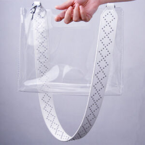 Clear Vinyl Plastic Bag Tote Crossbody Shopper Square Handles Stud Strap PVC
