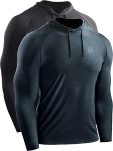 Men'S Dry Fit Athletic Workout Running Shirts Long Sleeve with Hoods - Picture 1 of 12