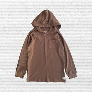 New Oshkosh Boys Hooded Lightweight Thermal Tee Shirt Brown Long Sleeve Size 10 - Picture 1 of 11