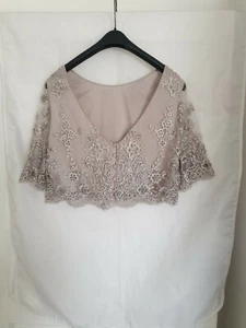 Coast Delicate Lace Embellished Party Top Cropped Beaded Detail Grey Melan Sz 12 - Picture 1 of 12