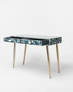 Bone Inlay Desk & Dressing Table Blue Floral Wood Home Decor Furniture - Picture 1 of 18