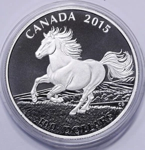 2015 1 oz .999 argento $ 100 Elisabetta II cavallo canadese #1102 - Foto 1 di 4