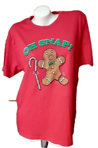 Holiday Time Red Tee With Gingerbread Man Oh Snap! L (42-44) NWT - Picture 1 of 4