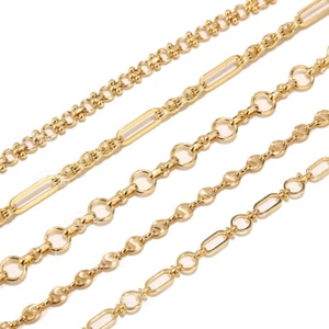 1meter Gold Plated Raw Brass Handmade Chain Golden Circle Link Bracelet Necklace - Picture 1 of 11