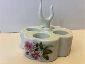 Vintage Lefton China Kosmetik Ring Lippenstift Halter Floral Rosen Muster - Bild 1 von 6
