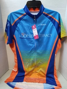 Damen-Radshirt Primal Medium orange blau Streifen durchgehender Reißverschluss neu mit Etikett Literacy FL - Bild 1 von 7