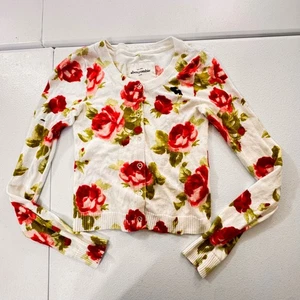 Y2K chic Abercrombie Kids Girls Floral Rose Print Cardigan Sweater Sz S cottage - Picture 1 of 6