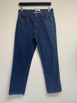 Jeans Lafayette 148 New York lavado oscuro 8 dobladillo crudo calce favorecedor recto Foto 1 de 4