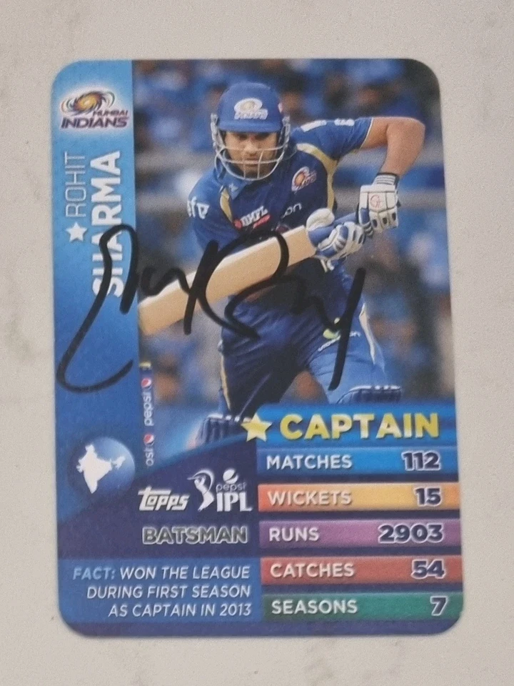 Tarjeta de cricket Trump Topps IPL de los Indios de Mumbai 2015 firmada por Rohit Sharma Foto 1 de 1