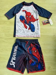 NEW Spider-Man Boys 10/12 Short Sleeve Rashguard and Swim Trunks Set UPF 50+ - Picture 1 of 6
