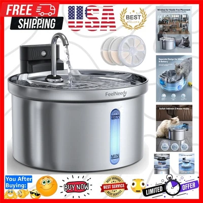 Fuente de agua inalámbrica para gatos [separación de agua y batería] acero inoxidable automática... Foto 1 de 4