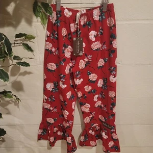 NWT Matilda Jane Clothing Girl's Pink Rose/Red Print Wide Ruffle Leg Size 10 - Picture 1 of 8