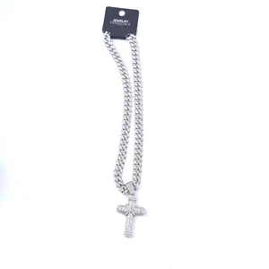 Men's Large Bling Cross Pendant & 12mm 24" Iced Out Cuban Chain Hip Hop Necklace - Picture 1 of 7