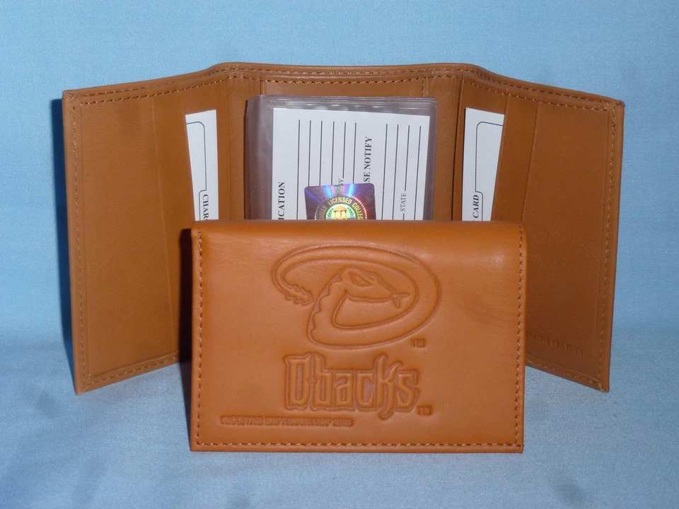ARIZONA DIAMONDBACKS   Leather TriFold Wallet   NEW!    tan bb - Image 1 of 4