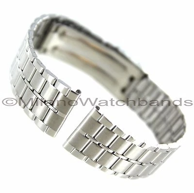 18mm T&C Silver Tone Stainless Steel Straight End Fold Over Clasp Watch Band - Image 1 of 4