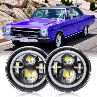 Par de faros LED redondos de 7 pulgadas DOT Halo Angel DRL para Dodge Dart 64-1976 D100 Foto 1 de 4