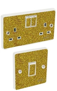 Gold Sequin Light Switch & Double Socket Sticker Vinyl / Skin Cover - Picture 1 of 4