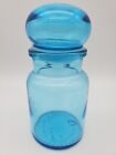Vintage Glass Teal Blue Bubble Top Apothecary Storage Jar  5.5" Belgium,70's