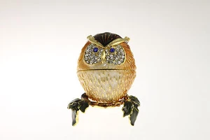 J5002 OWL TRINKET BOX ~ ENAMELED PEWTER WITH SWAROVSKI CRYSTALS ~ JEWELED BOX  - Picture 1 of 3