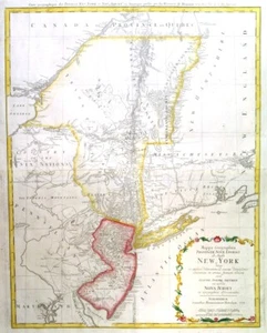 NEW YORK - JERSEY. Genuine antique map by C. J. Sauthier for Homann Heirs 1778 - Picture 1 of 1