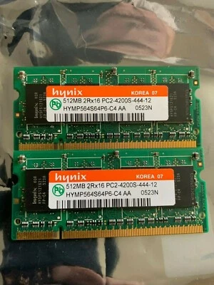 1GB (2 x 512MB) Hynix PC2-4200S SO-DIMM DDR2 SDRAM Memory (HYMP564S64P6-C4 AA) - Image 1 of 2
