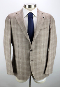 Principe D'Eleganza Jacket Coat 46 (56 EU) Tan Plaid Wool Linen Silk NWT $1495