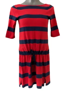 Ralph Lauren Rugby Red & Navy Blue Striped Dress XS Drawstring Waist Scoop Back - Picture 1 of 10