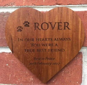 Pet Memorial Heart Shape Plaque personalised wood for outdoor use - Picture 1 of 9