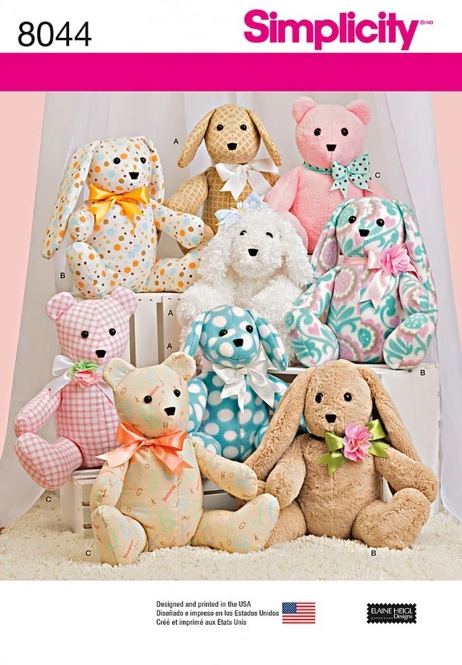 Simplicity Crafts Sewing Pattern 8044 Bear, Dog & Rabbit Stuffed Animal T... - Image 1 of 1
